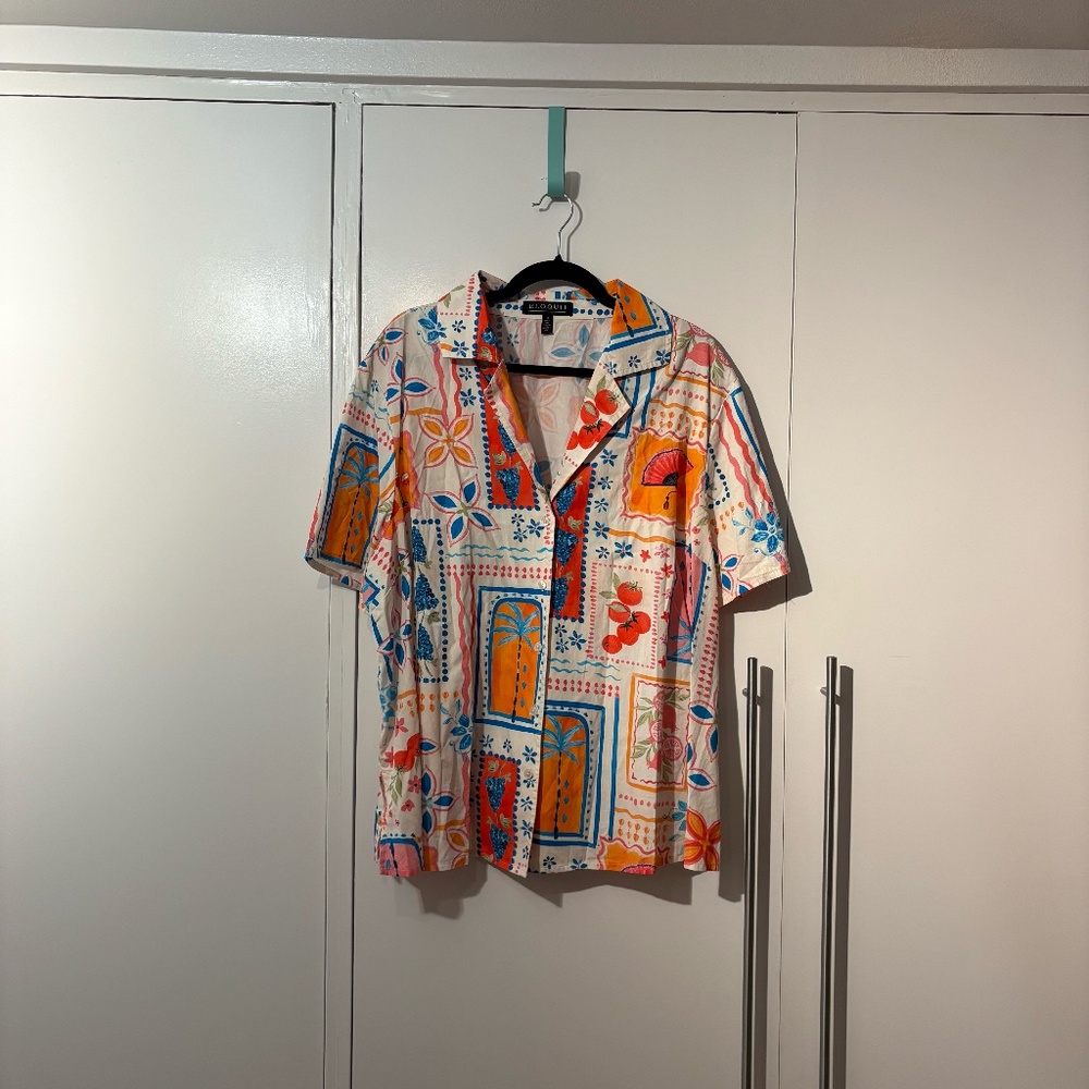 ELOQUII Relaxed Short Sleeve Button Down – Orange, Plus Size 18, NWT